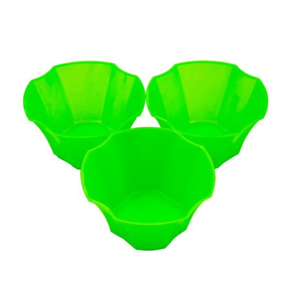 tris di coppette gelato in plastica monouso verde fluo