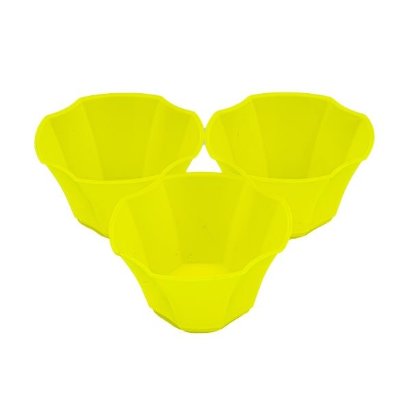 tris di coppette gelato in plastica monouso giallo fluo