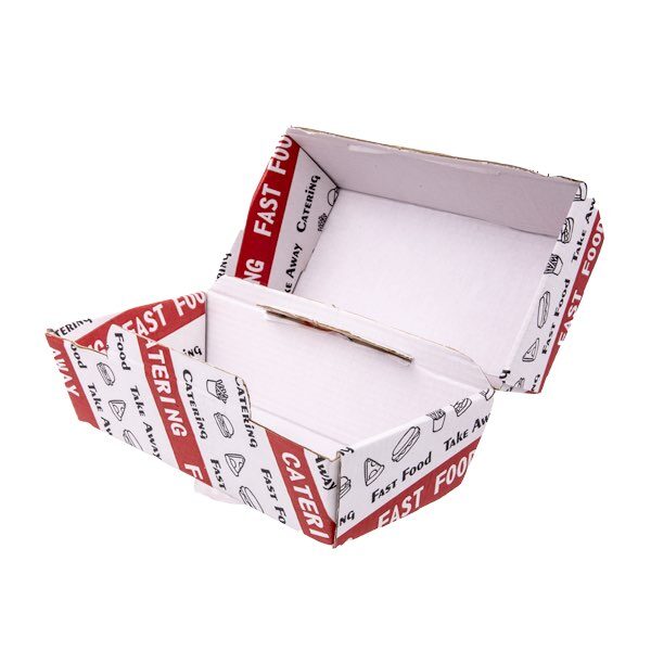 box per l'asporto di alimenti in cartoncino aperta vista tre quarti