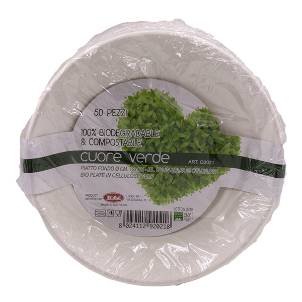 confezione di piatti fondi bianchi in pura cellulosa biodegradabili