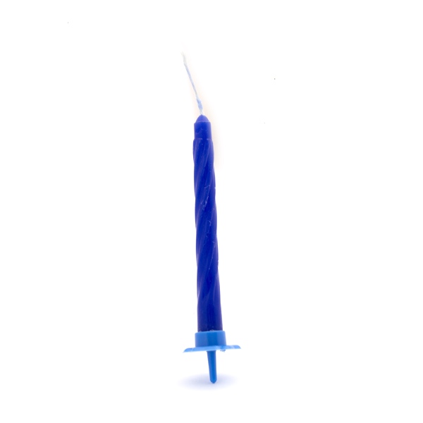 candelina in cera per torta con base in plastica blu