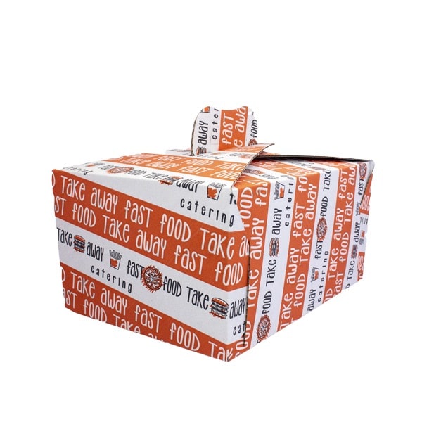 box panino rettangolare con chiusura a farfalla in cartoncino colore bianco e strisce arancio