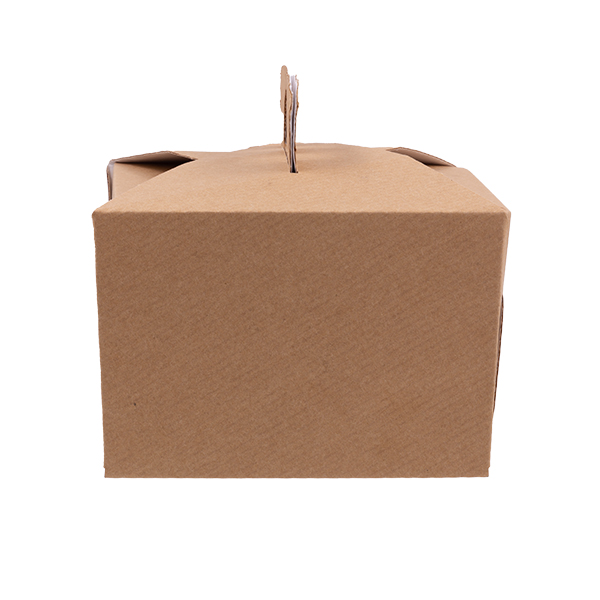 scatola per l'asporto di alimenti in cartoncino avana con manico a farfalla