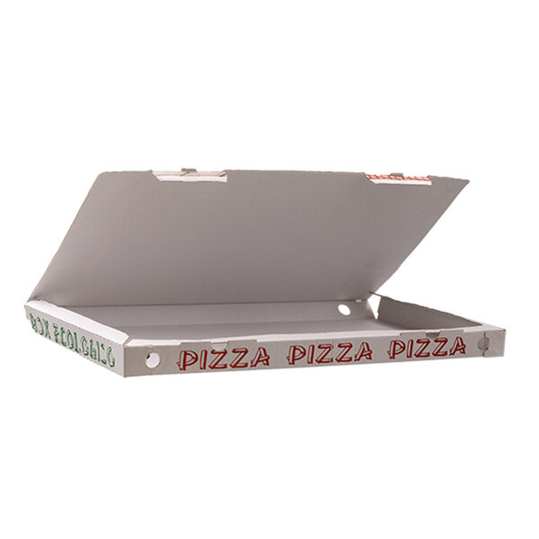box pizza formato teglia vista tre quarti aperta