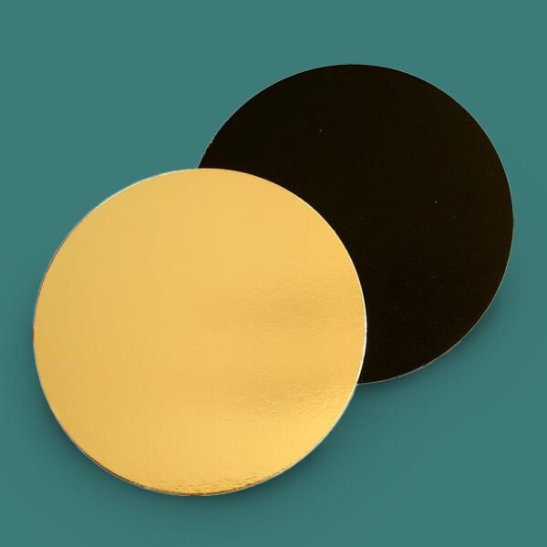 coppia di dischi torta sovrapposti colore oro e nero