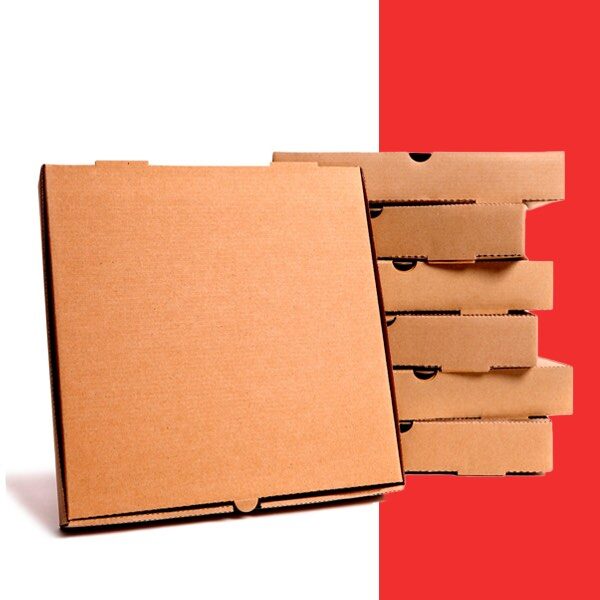 composizione di box pizze in cartoncino avana