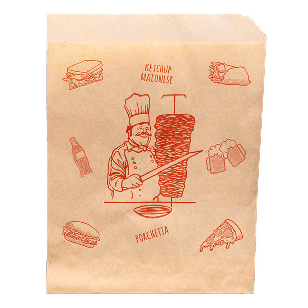 busta anti grasso kebab avorio con decoro in rosso