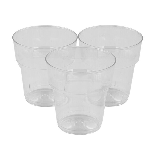 tre bicchierini cicchetti in plastica rigida trasparente