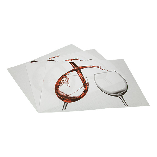 tris di tovagliette monoposto monouso bianche con decoro calici di vino