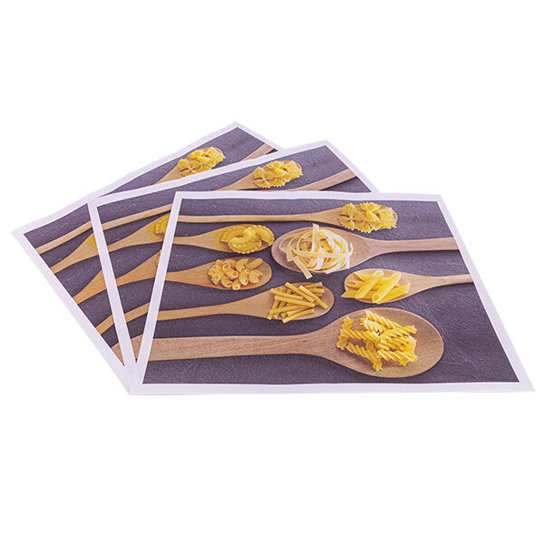 tris di tovagliette monouso monoposto in carta decoro cucchiai di legno e pasta