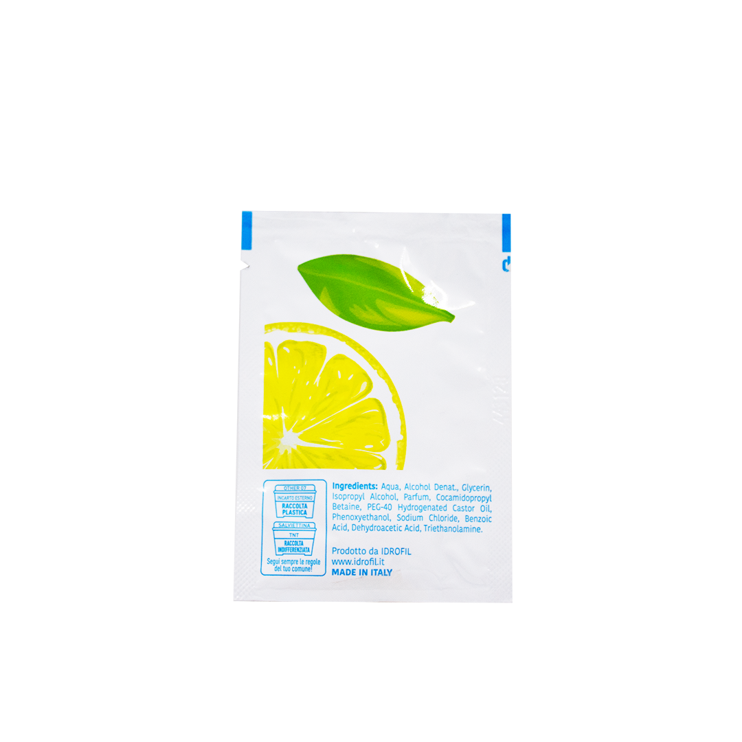 Salviettine detergenti monouso profumazione limone