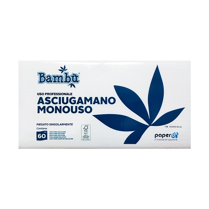 Asciugamano piegati sing. monouso bambu professional 60pz 34x68cm pura cellulosa 2 COD 01 1 26