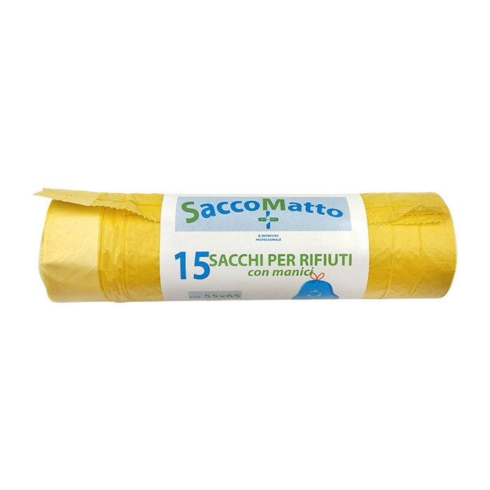 Sacchi a rotolo n.u rifiuti 55x65 cm gialli con manici a laccetti 15pz 20 BAGS55X65 01 1