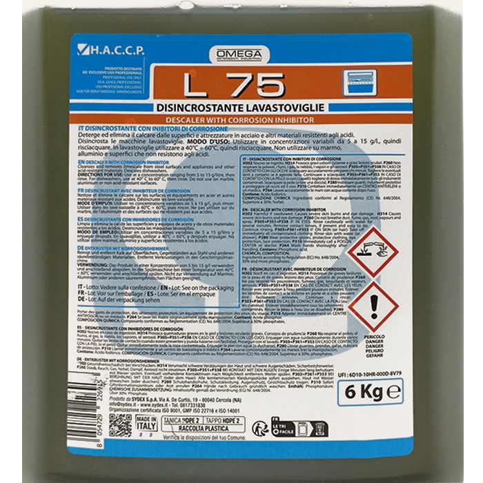 Omega L75 Disincrostante lavastoviglie h.a.c.c.p. 6kg 4 Omega L75 Disincrostante lavastoviglie h.a.c.c.p. 6kg - immagine 4