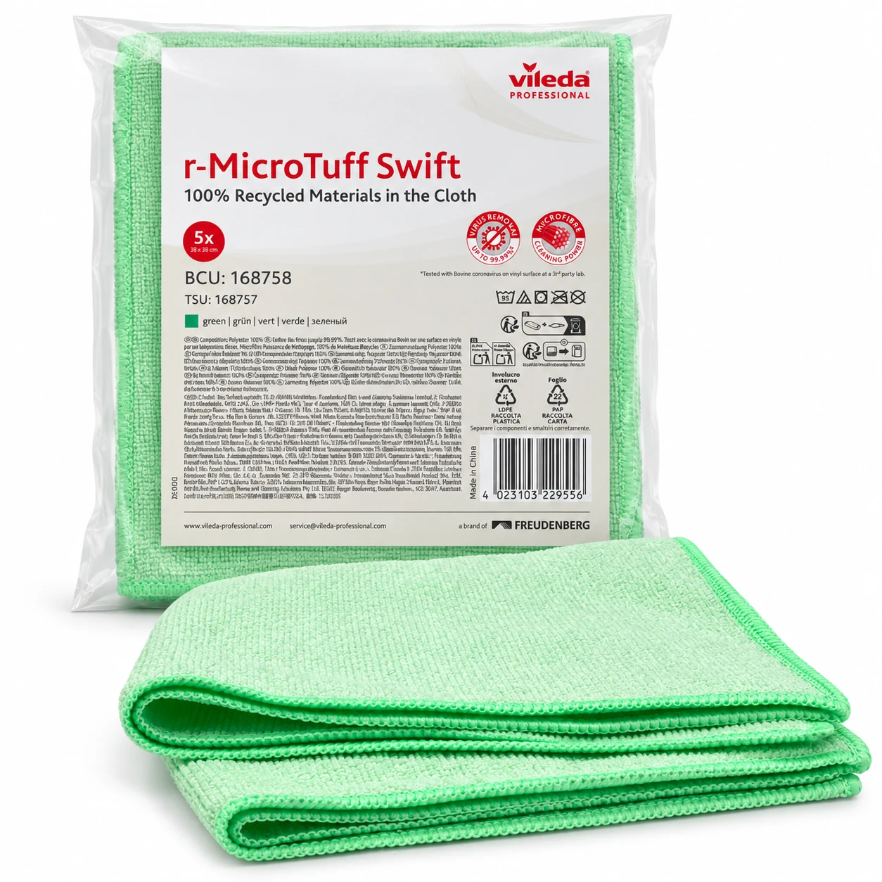 5 Panni Vileda professional microfibra Microtuff Swift verde 35x38 cm 2 5 Panni Vileda professional microfibra Microtuff Swift verde 35x38 cm - immagine 2