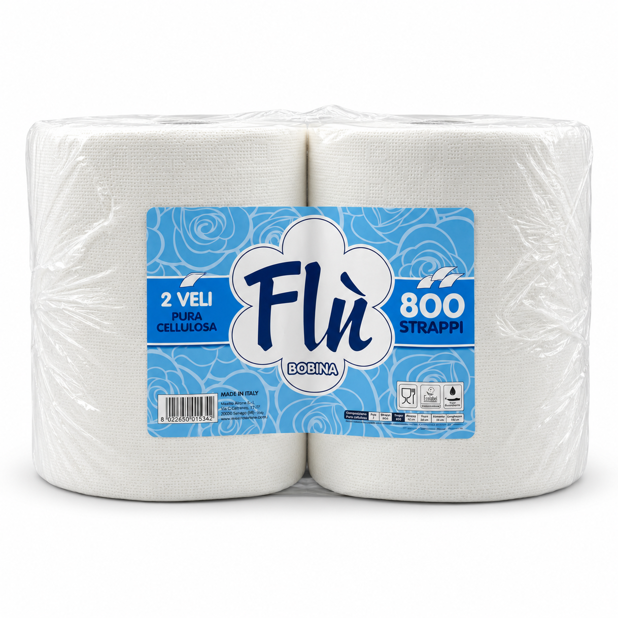 2 Rotoloni asciugatutto industriali 2,3kg flù 800 strappi 1 8022650015342 1 1