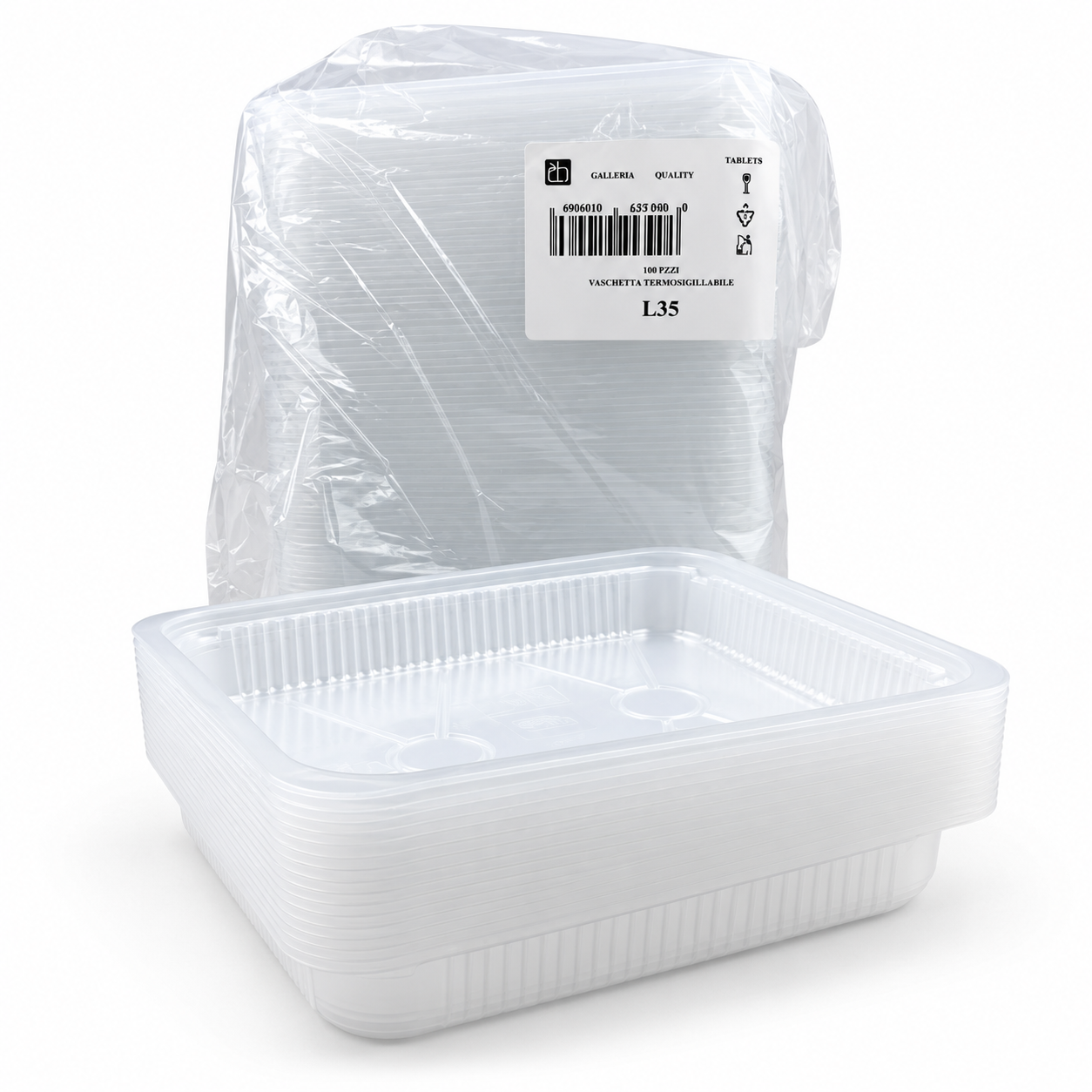 100 Vaschette trasparenti termosigillabili PP 19x23x3,5h cm 1200cc 3 100 Vaschette trasparenti termosigillabili PP 19x23x3,5h cm 1200cc - immagine 3