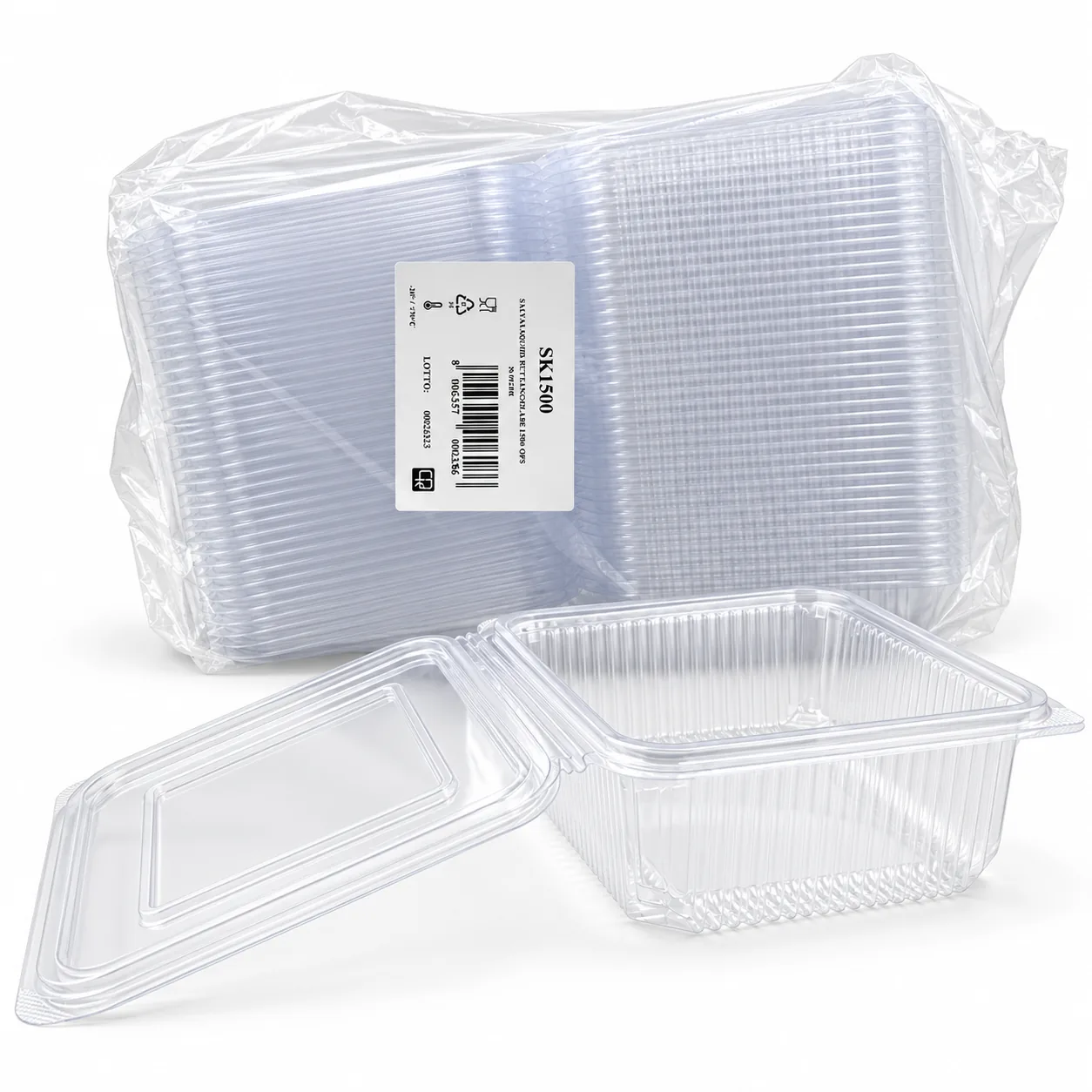 50 Vaschette ops Rettangolari con coperchio SK 1500cc 18,7x18,9x7h cm 2 50 Vaschette ops Rettangolari con coperchio SK 1500cc 18,7x18,9x7h cm - immagine 2